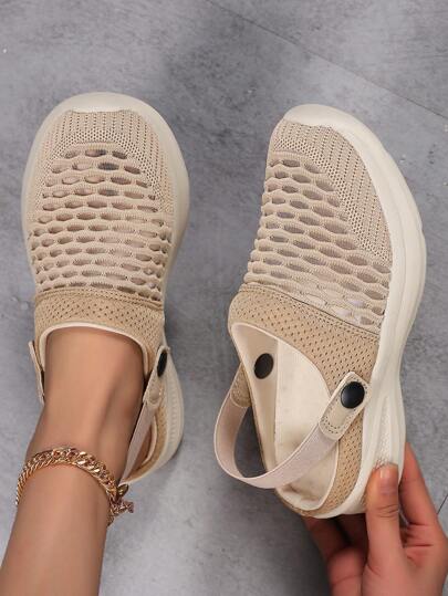 Fall/Winter Women's Summer Slip-On Sliders, Closed Toe Knit Mesh, Casual Breathable Lightweight Walking Shoes, Hollow Out Flat Sandals For Size 35-43,Sneakers For Women