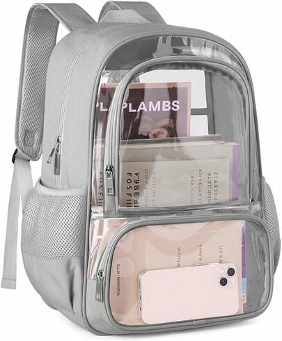 Clear Backpack, Fabric & PVC Transparent Backpack With Reinforced Strap For Women Men, Heavy Duty Transparent Bookbag, Large Capacity Clear Bag, Travel, Security, Black2025