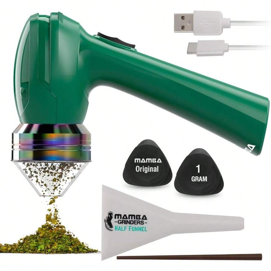Molinillo eléctrico de hierbas verde USB original de 1g. Máquina portátil pequeña de metal para moler especias para la cocina - Verde y arcoíris - Ver 1