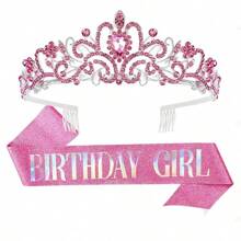 2 Pieces/Set Baroque Rhinestone Birthday Princess Belt Birthday Queen Crown Tiara Rhinestone Birthday Headband Birthday Ribbon Pearl Pin Happy Birthday Crown And Belt Birthday Party Party Decoration Bridal Headpiece Adds A Touch Of Elegance To Your Party Decoration Party Supplies Ribbon