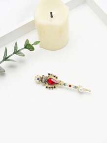 Vintage Baroque Colorful Crystal Pearl Brooch Pin, Gemstone Hollow Geometric Rectangle Brooch, Retro Baroque Crown Red Ruby Crystal Magic Wand Brooch, Fashion
