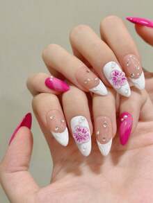 10PCS Middle Almond Handemade Press On Nails For Party And Daily , Red And White Colors, Beautiful, Easy To Wear10pcs Y2K Handmade Press On Nails,Summer Style,Suitable For Girls And Women Festivals Parties And Daily Wear
