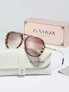 1 件女士塑料平顶飞行员时尚眼镜，时尚高端风格，适合商务旅行、通勤、日常、度假，配有精致包装飞行员形状太阳镜 - 彩色 - 查看 10