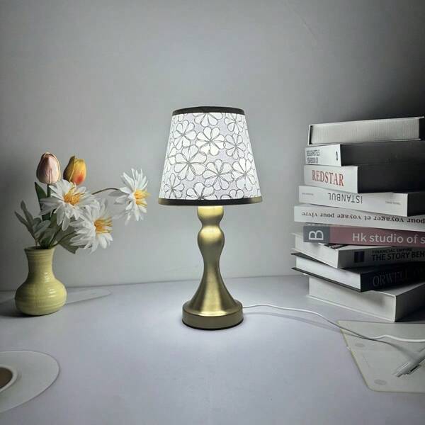 Luminária de mesa em tecido com girassol dourado, alimentada por USB, 3 cores reguláveis/branco quente, monocromática, adequada para decoração de quarto, escritório e sala de estar