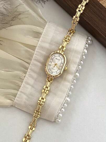 1pc Women's Vintage Oval Dial Quartz Watch, Suitable For Daily Decorative Use