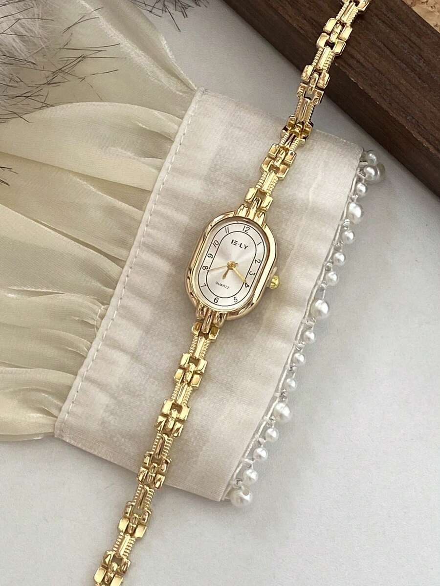1 pieza Reloj de cuarzo ovalado retro para mujer, adecuado para decoración diaria - Unitalla - Ver 1