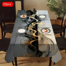 1 pieza Mantel de poliéster, diseño de patrón de pintura de nubes fluidas en color negro y dorado, mantel gris - perfecto para el hogar, la cocina, el restaurante, la fiesta, el festival, el regalo, la boda, la decoración de interiores y exteriores