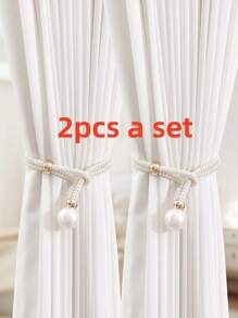 2Pcs/Set Pearl Curtain Tiebacks, Drape Pearl Tiebacks, Decorative Holders, Ropes Curtain Tie Backs For Window Drapery