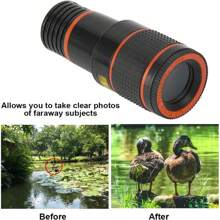 1pc Telephoto Cell Phone Camera Lens 12X Telescopic Lens, Universal Clip On Telescopic Focusing Cell Phone Camera Lens For Mobile Phone Tablet, Cell Phone Fisheye Lens Eye Cup Features: 1. Made Of High Quality Materials, Magnification 12X. 2. Clear Lens Group, High Penetration And Wear Resistance, Multi-Layer Coating Technology