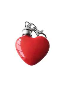 1 Pc Stainless Steel Silver Heart Shaped Travel Water Bottle, Key Chain Detachable Dispenser, Ideal For Travel, Picnic, Restaurant, Party, Birthday Gift