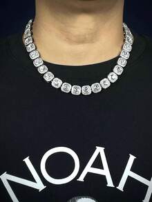 Set de 2 piezas: Collar de eslabón cubano con diamante redondo estilo streetwear clásico + Pulsera, excelente para el Día de la Madre, San Valentín, regalo de Año Nuevo