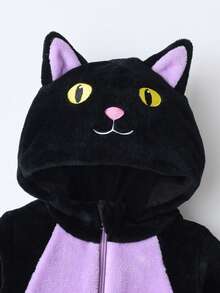 Unisex Baby Flannel Animals Costume Cosplay Jumpsuit For Christmas Halloween Toddler Winter Front Zip Hooded Romper - Purple - View 10