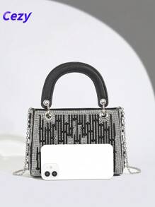 Cezy Bolso de mano elegante con decoración de strass, embrague de fiesta elegante para mujer, adecuado para fiestas, eventos y reuniones