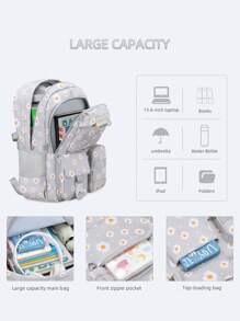 Set 3 buc. rucsac imprimat cu cutie de prânz și penar, design cu compartimente multiple, închidere cu fermoar, căptușeală din poliester, curea de umăr reglabilă, buzunar lateral pentru sticlă de apă, potrivit pentru utilizare zilnică, exterior, călătorii, rucsac din poliester impermeabil și durabil, cadou pentru întoarcerea la școală