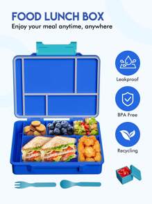 Bento-Lunchbox – Auslaufsicherer 5-Fächer-Lebensmittelbehälter mit Gabel, Löffel und Salatbox, ideal für Kinder und Erwachsene in der Schule, im Büro, auf Reisen und bei Picknicks