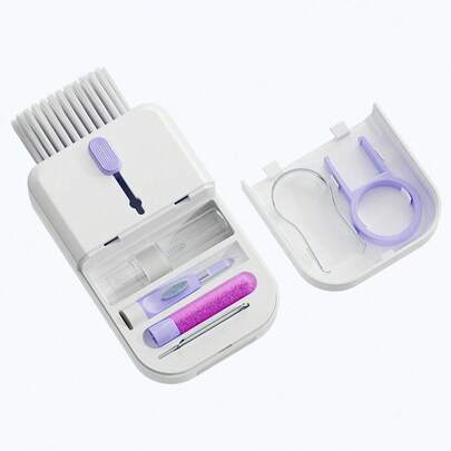 11合1清洁套装，包含屏幕清洁喷雾、超细纤维布、隐藏式刷子、钥匙取出器、可拆卸U盘、笔尖清洁器、手机支架、密度刷、笔记本电脑屏幕及键盘清洁套装、电子产品屏幕清洁工具、相机镜头/手机多功能清洁刷