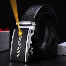 Men Automatic Buckle Belt Custom Engraved Name Logo PU Leather Waist Belts For Jeans Father's Day Personalized Gift