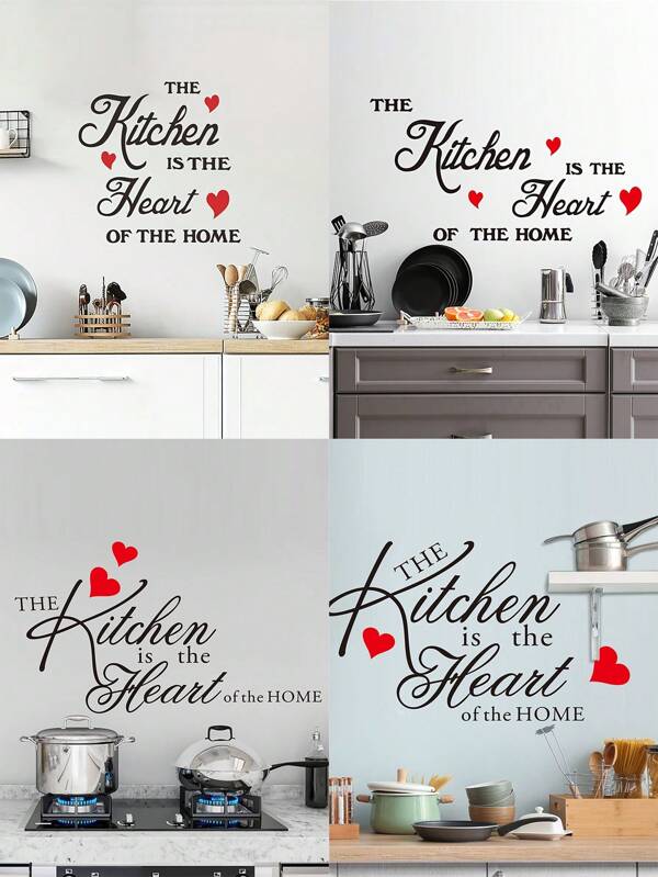 1 set kunstmuurstickers, "De keuken is het hart van het huis", zelfklevende PVC-stickers, keukenmuurdecoratie, moderne woondecoratie
