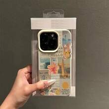 1 pieza Funda de teléfono de material TPU con patrón de collage artístico de árbol de coco de verano, compatible con iPhone/teléfonos - Blanco - Ver 5