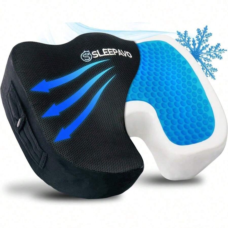 For Office Chair - Cooling Gel Pillow For Sciatica, Coccyx, Lower Back, Tailbone Pain Relief - màu đen - Xem 1