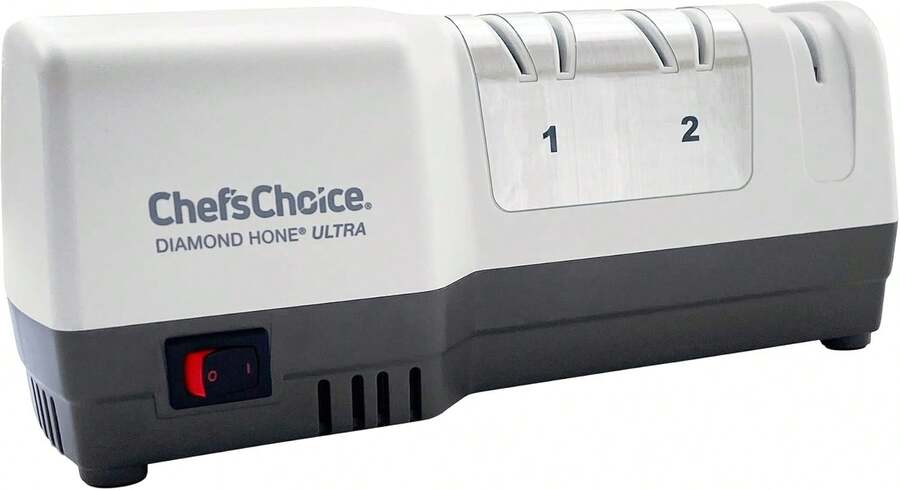 Chef'sChoice G203 Hybrid Knife Sharpeners Uses Diamond Abrasives And Combines Electric And Manual Sharpening For 20-Degree Straight And Serrated Knives, 3-Stage, White (SHG203GY11) - Black and White - View 1