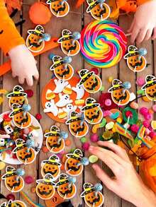 50pcs Halloween Pumpkin Lollipop Decorations - Seasonal Craft Paper, Colorful Card Design Candy Wrappers Suitable For Spooky Decor, Applicable For Fall, Halloween, Christmas - Multicolor - View 5