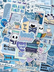 SCXXBSW 50pcs Blue Bookish Cartoon Graffiti Stickers Decorative Water Cups Notebook Luggage Waterproof Stickers - Multicolor - View 2