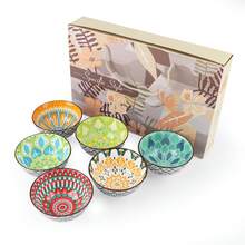 6-Pack Colorful Porcelain Dessert Bowls - 4.75 Inch (10oz) Ceramic Cereal & Soup Bowls - Microwave & Dishwasher-Proof For Ice Cream, Snacks, Side Dishes,Christmas Gifts Housewarming Gifts - 彩色 - 查看 7