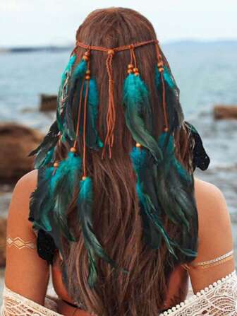 Boho Feather Headband Hippie Headpiece Costume Headdress Hair Accessory For Women
