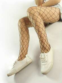 1 peça de meia-calça personalizada com strass e rede, meia-calça arrastão com incrustação de diamantes