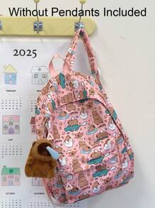 1 pieza Nueva mochila de nailon con diseño de Carpincho de dibujos animados para niñas, cierre con cremallera, correas ajustables, linda bolsa escolar casual para actividades al aire libre, viajes y regalos festivos