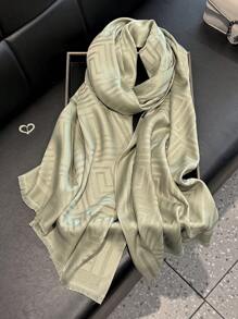 1 pieza Bufanda de mujer minimalista con estampado geométrico brillante, chal suave elegante, hijab, chal, pañuelo de cabeza perfecto para todas las estaciones, protección UV ligera