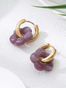1 Pair 18K Gold-Plated Stainless Steel Earrings With Detachable Round Pendant Decorated With Pink Floral Design. The Sweet And Feminine Design Is Perfect For Beach Vacations, Valentine's Day Wear, Or As A Mother's Day Gift For Mom.