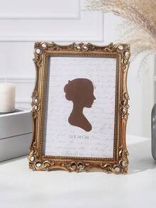 1pc Retro Vine Wreath Shaped Resin Photo Frame, Elegant Vintage Floral Pattern Decorative Border, Handpainted Home Decor Photo Frame, Suitable For Photo Display And Photography Prop - Gold - View 9