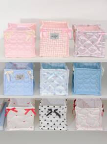 1 Cute Pink And Blue Three-Dimensional Bow Lace Storage Basket, Desktop Sundries Storage Basket, Lipstick Makeup Brush Skin Care Storage Basket, Desktop Decoration, Cosmetics Organizer, Portable Picnic Basket, Valentine's Day Gift, Bathroom Storage