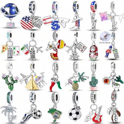 1Pc Silver Color Travel Memory Country Plant Architecture Cactus Coconut Tree Coffee Beans Dangle Charm Fit Bracelet Necklace Beads For Diy Jewelry Making Souvenir Gift For Family Friend