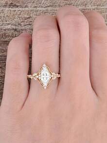Elegant 925 Sterling Silver Champagne Gold Horse Eye White Zirconia Ring, Luxury Bridal Engagement Wedding Anniversary Gift - Champagne - View 2