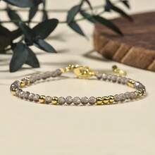 1 件 3 毫米简约优雅波西米亚风格天然海蓝宝石、虎眼石、雪花黑曜石手链，适合女性日常和节日佩戴 - 17cm,3mm - 查看 9