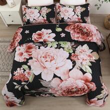 3 Pieces Reversible Botanical Plant Coverlet Set With 2 Pillow Shams, Floral Quilt Set Pink Queen King Size, Quilted Printed Lightweight Bedspread Bedding Set Suitable For Wedding Items, Valentines Day Home Bed Room Decor, Easter Gifts, Mothers Day Gift, All Season - 粉色 - 查看 3