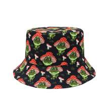 Fashionable Mushroom Printed Unisex Reversible Bucket Hat, Hip Hop Y2K Style Cap