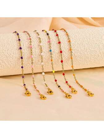 6 件波西米亚风格串珠油滴手链，男女皆宜，多色