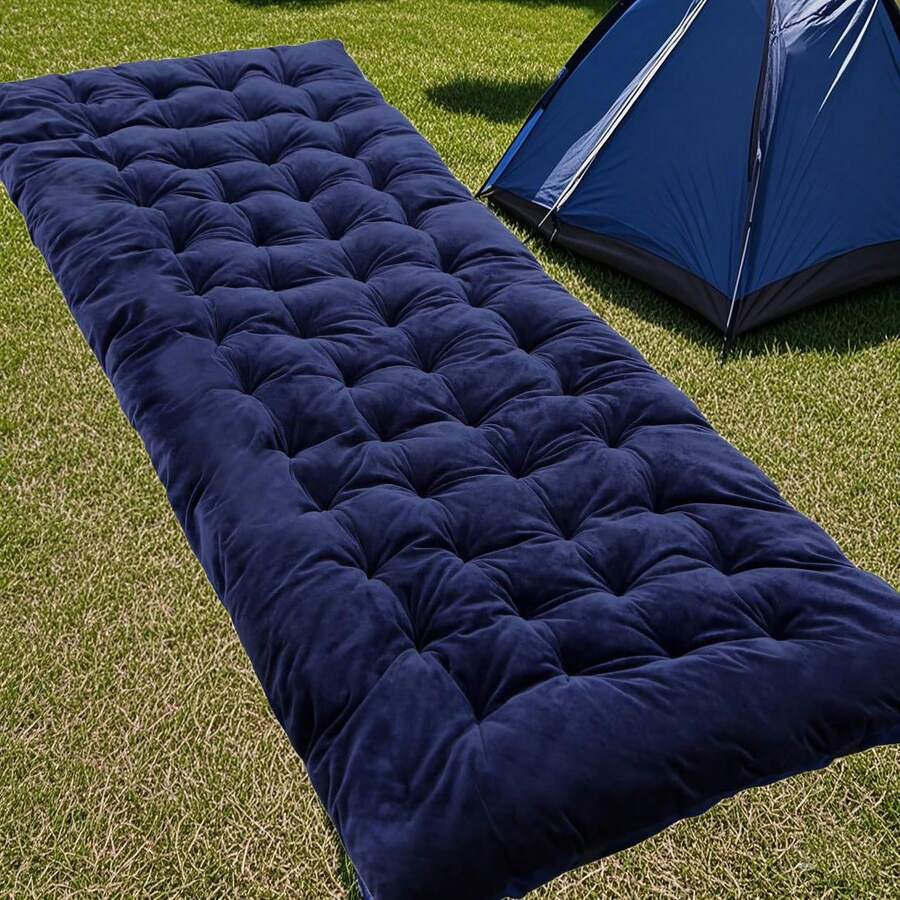 Folding Cot Pads For Sleeping, Extra Thick Mattress Pad Soft Comfortable Velvet & Corduroy Cotton Camping Cot Mattress Pad For Backpacking Hiking, 75x30 Inches - 藏蓝色 - 查看 1