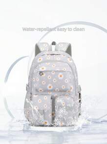 Set 3 buc. rucsac imprimat cu cutie de prânz și penar, design cu compartimente multiple, închidere cu fermoar, căptușeală din poliester, curea de umăr reglabilă, buzunar lateral pentru sticlă de apă, potrivit pentru utilizare zilnică, exterior, călătorii, rucsac din poliester impermeabil și durabil, cadou pentru întoarcerea la școală