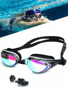 Swimming Cap And Goggles Set (Including Nose Clip And Ear Plugs)