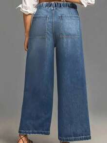 Plus Size Women's Fashion Pocket Design Casual Retro Versatile Loose Wide-Leg Jeans