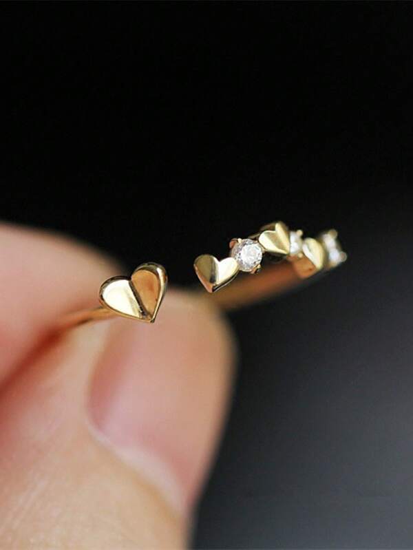 S925 Silver & 14K Gold Plated, Adjustable Heart Shaped Hollow Ring For Women, Vintage Style, Gift For Girlfriend On Valentine's Day