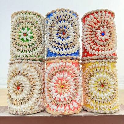 天然贝壳工艺品、装饰收纳盒、笔筒、化妆品收纳盒、房间装饰、实用创意礼物，适合女性和女孩的生日