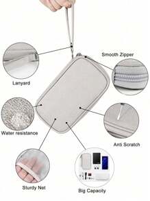 1pc Digital Accessories Storage Bag, Electronic Organizer Travel Universal Cable Pouch, Suitable For Phone Case, Data Cable, Coin Purse, Jewelry, Classified Storage Compartments, Power Bank, Mouse, Charger, Cable, Pencil Case, Hard Drive, Protective Cover, Washable Travel Storage Pouches