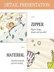 半件套可爱动物园动物印花羽绒被套装 幼儿床上用品上的俏皮动物 双面狮子和长颈鹿印花儿童床上用品 - 彩色 - 查看 5