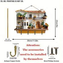 House Shaped Hat Coat Hooks With 4 Hooks, Decorative Wall Mounted Key Holder For Entryway, Front Door, Hallway, Kitchen - 白色 - 查看 11